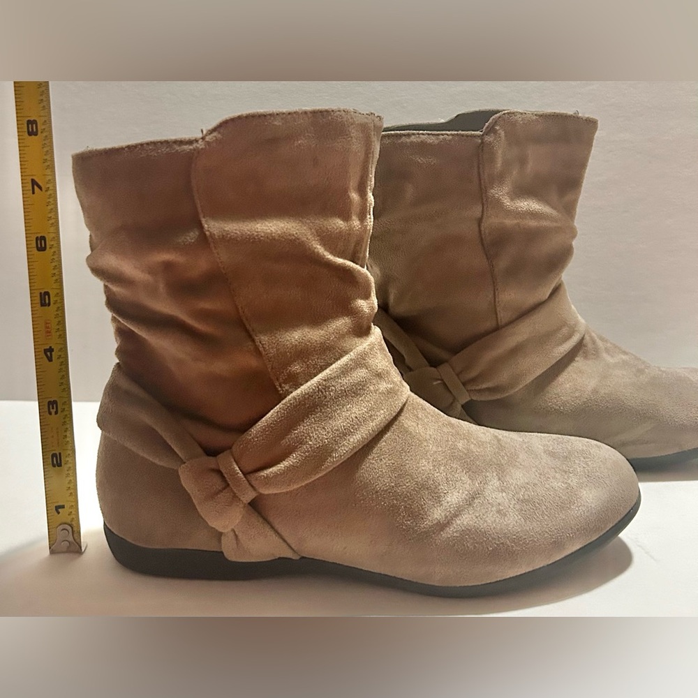 Simply Styled Bonnie Women's Soft Brown Suede Flat Round Toe Bootie Pull On